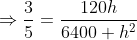 \Rightarrow \frac{3}{5}=\frac{120h}{6400+h^{2}}