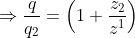 \Rightarrow \frac{q}{q_{2}} = \left ( 1+\frac{z_{2}}{z^{1}} \right )