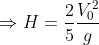 \Rightarrow H= \frac{2}{5}\frac{V_{0}^{2}}{g}