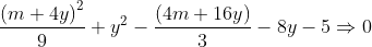 \frac{\left ( m+4y \right )^{2}}{9}+y^{2}-\frac{(4m+16y)}{3}-8y-5\Rightarrow 0