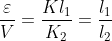 \frac{\varepsilon }{V}=\frac{Kl_{1}}{K_{2}}= \frac{l_{1}}{l_{2}}