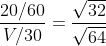 \frac{20/60}{V/30}= \frac{\sqrt {32}}{\sqrt {64}}