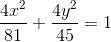 \frac{4x^{2}}{81}+\frac{4y^{2}}{45}=1