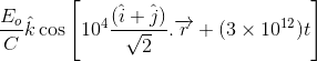\frac{E_{o}}{C} \hat{k} \cos \left [ 10^{4} \frac{(\hat{i} +\hat{j})}{\sqrt{2}}.\overrightarrow{r}+(3\times10 ^{12})t\right ]