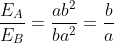 \frac{E_A}{E_B}=\frac{ab^2}{ba^2}=\frac{b}{a}
