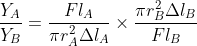 \frac{Y_{A}}{Y _{B}}=\frac{F\l_{A}}{\pi r_{A}^{2}\Delta \l_{A}} \times \frac{\pi r_{B}^{2}\Delta \l_{B}}{F\l_{B}}