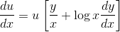 \frac{du}{dx} = u\left [\frac{y}{x} + \log x\frac{dy}{dx} \right ]