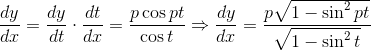 \frac{dy}{dx}= \frac{dy}{dt} \cdot \frac{dt}{dx}= \frac{p\cos pt}{\cos t}\Rightarrow \frac{dy}{dx}= \frac{p\sqrt{1-\sin ^{2}pt}}{\sqrt{1-\sin ^{2}t}}