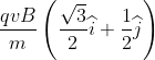 \frac{qvB}{m}\left ( \frac{\sqrt{3}}{2}\widehat{i}+\frac{1}{2}\widehat{j} \right )