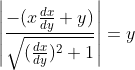 \left | \frac{-(x\frac{dx}{dy}+y)}{\sqrt{(\frac{dx}{dy})^2+1}} \right | = y