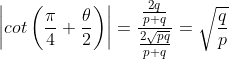 \left | cot\left ( \frac{\pi }{4}+\frac{\theta }{2} \right ) \right |= \frac{\frac{2q}{p+q}}{\frac{2\sqrt{pq}}{p+q}}=\sqrt{\frac{q}{p}}