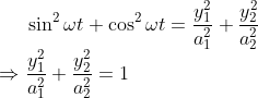 \sin^{2}\omega t + \cos^{2}\omega t = \frac{y_{1}^{2}}{a_{1}^{2}} + \frac{y_{2}^{2}}{a_{2}^{2}} \\*\Rightarrow \frac{y_{1}^{2}}{a_{1}^{2}} + \frac{y_{2}^{2}}{a_{2}^{2}} = 1