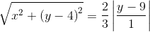 \sqrt{x^{2}+\left ( y-4 \right )^{2}}=\frac{2}{3}\left | \frac{y-9}{1} \right |