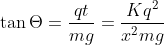\tan \Theta=\frac{qt}{mg}=\frac{Kq^{2}}{x^{2}mg}