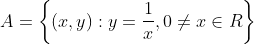 A = \left\{(x,y):y= \frac{1}{x}, 0\neq x\in R \right \}