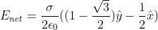 E_{net}=\frac{\sigma}{2\epsilon_0}((1-\frac{\sqrt{3}}{2})\hat y-\frac{1}{2}\hat x)