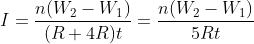 I=\frac{n(W_{2}-W_{1})}{(R+4R)t}=\frac{n(W_{2}-W_{1})}{5Rt}