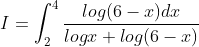 I=\int_{2}^{4}\frac{log(6-x)dx}{logx+log(6-x)}