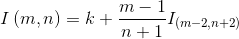 I\left ( m,n \right )=k+\frac{m-1}{n+1}I_{\left ( m-2,n+2 \right )}