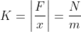 K=\left | \frac{F}{x} \right |= \frac{N}{m}