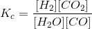 K_c = \frac{[H_2][CO_2]}{[H_{2}O][CO]}
