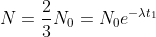 N=\frac{2}{3}N_{0}=N_{0}e^{-\lambda t_{1}}