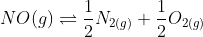 NO(g)\rightleftharpoons\frac{1}{2} N_{2(g)}+\frac{1}{2}O_{2(g)}
