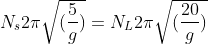 N_{s} 2\pi \sqrt{(\frac{5 }{g})}=N_{L}2\pi \sqrt{(\frac{20 }{g})}