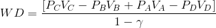 WD=\frac{[P_{C}V_{C}-P_{B}V_{B}+P_{A}V_{A}-P_{D}V_{D}]}{1-\gamma}
