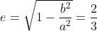 e=\sqrt{1-\frac{b^{2}}{a^{2}}}= \frac{2}{3}
