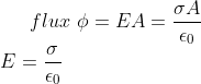 flux\ \phi =EA=\frac{\sigma A}{\epsilon _0}\\E=\frac{\sigma }{\epsilon _0}