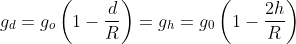 g_{d}=g_o\left(1-\frac{ d }{ R }\right) = g_h = g_{0}\left(1-\frac{2 h}{R}\right)