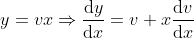 y=vx\Rightarrow \frac{\mathrm{d} y}{\mathrm{d} x}=v+x\frac{\mathrm{d} v}{\mathrm{d} x}